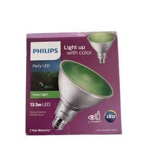 Philips Green Party LED Indoor Outdoor PAR38 Flood Lamp 13.5W E26 New Open‎ Box